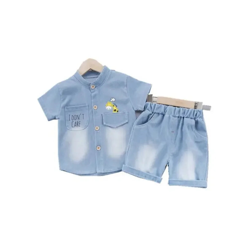 Casual Short Sleeve Shirt Shorts 2Pcs Set