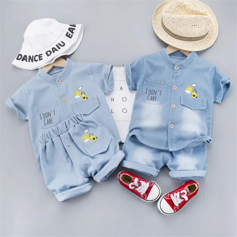 Casual Short Sleeve Shirt Shorts 2Pcs Set