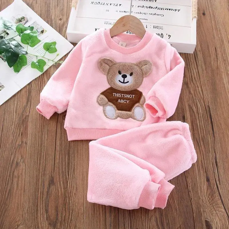 Fleece Children Hooded Outerwear Tops Pants 3PCS