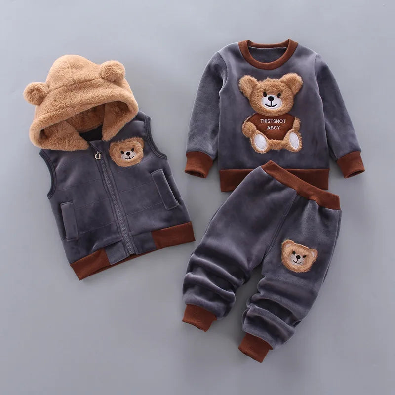 Fleece Children Hooded Outerwear Tops Pants 3PCS