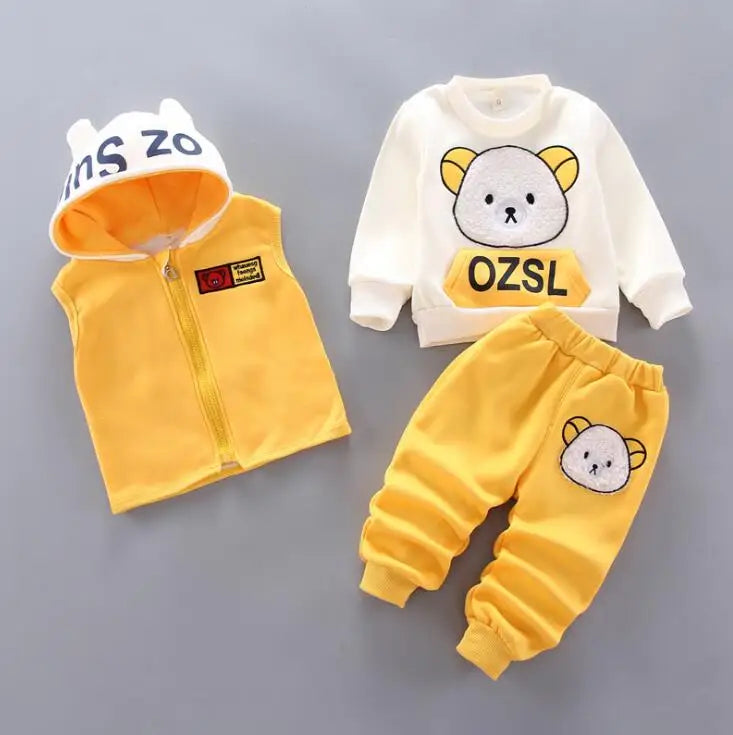 Fleece Children Hooded Outerwear Tops Pants 3PCS