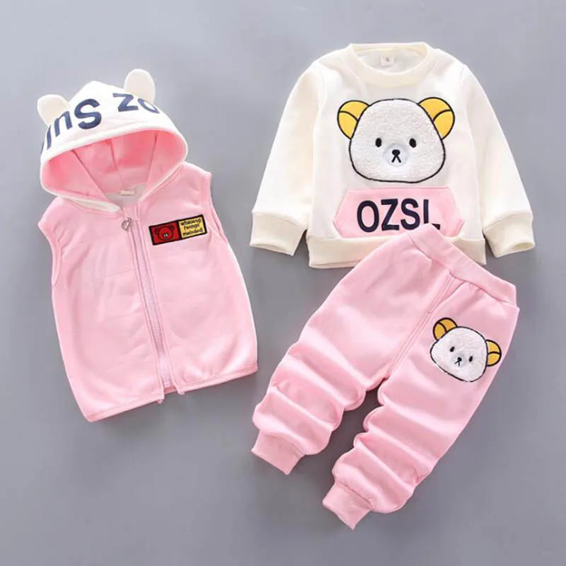 Fleece Children Hooded Outerwear Tops Pants 3PCS