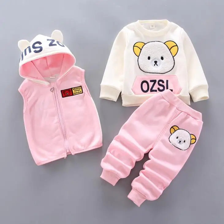 Fleece Children Hooded Outerwear Tops Pants 3PCS