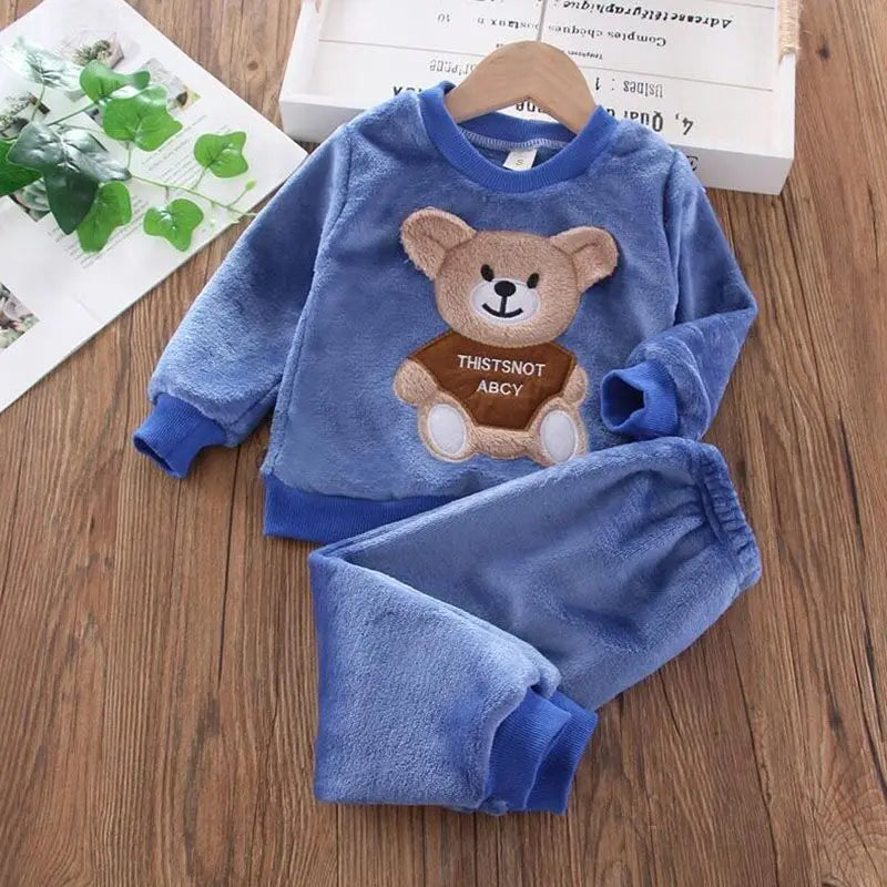 Fleece Children Hooded Outerwear Tops Pants 3PCS
