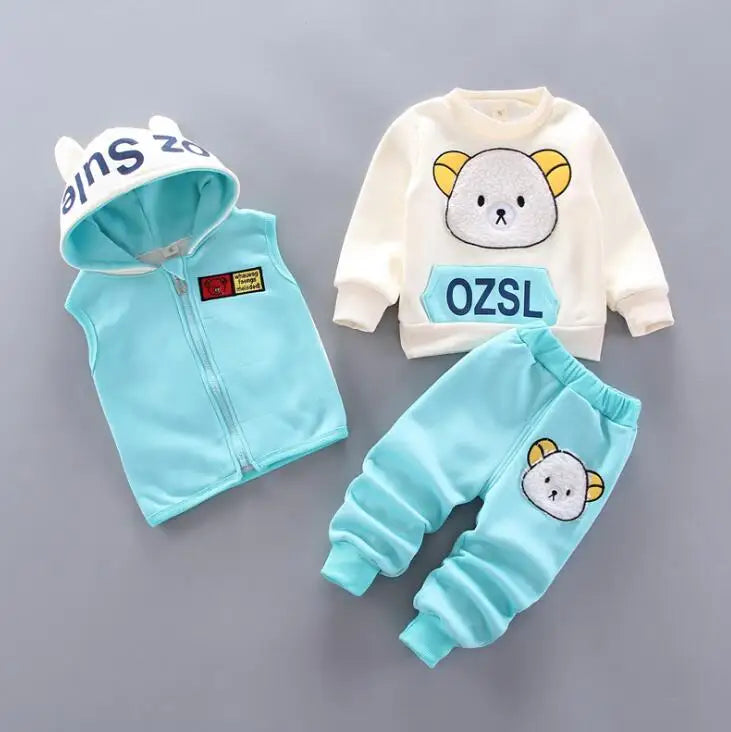 Fleece Children Hooded Outerwear Tops Pants 3PCS