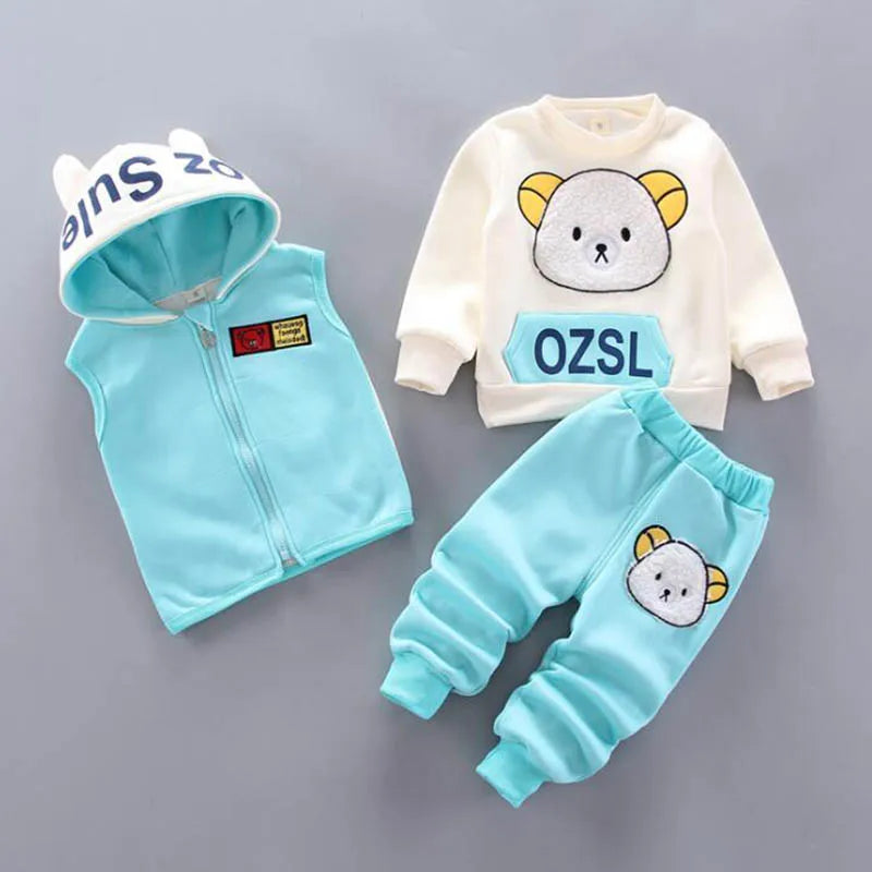 Fleece Children Hooded Outerwear Tops Pants 3PCS
