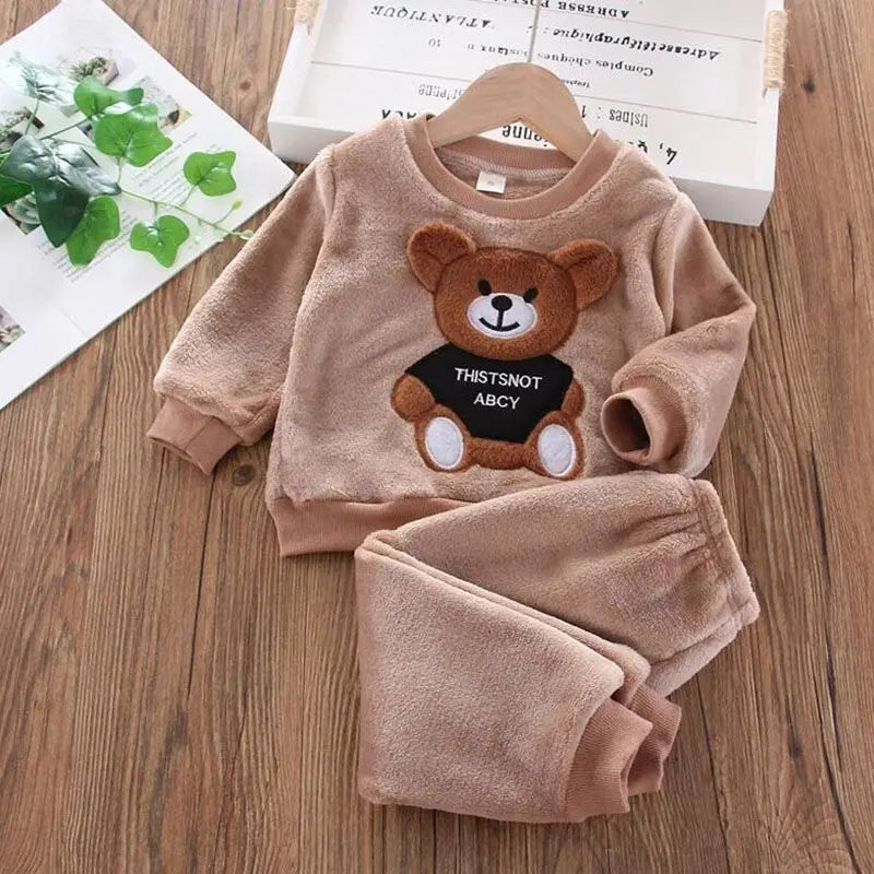Fleece Children Hooded Outerwear Tops Pants 3PCS