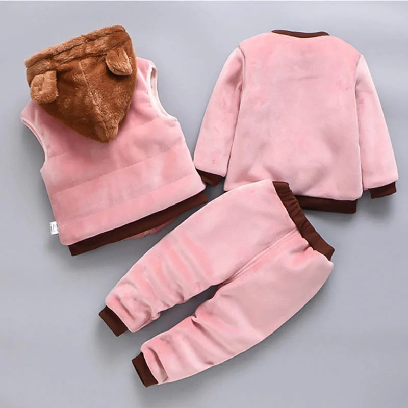 Fleece Children Hooded Outerwear Tops Pants 3PCS