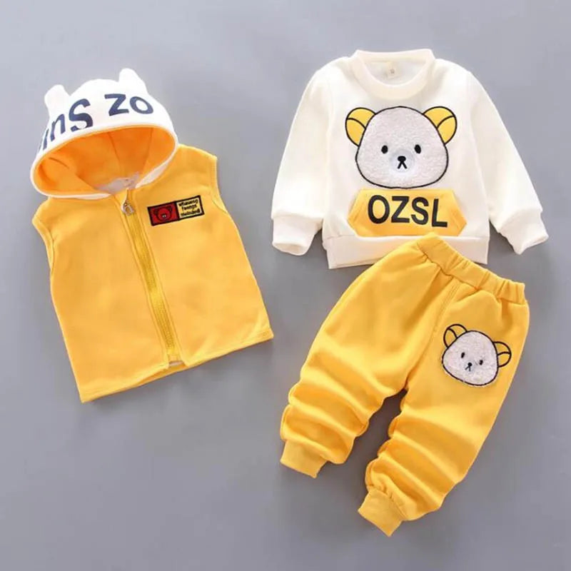 Fleece Children Hooded Outerwear Tops Pants 3PCS