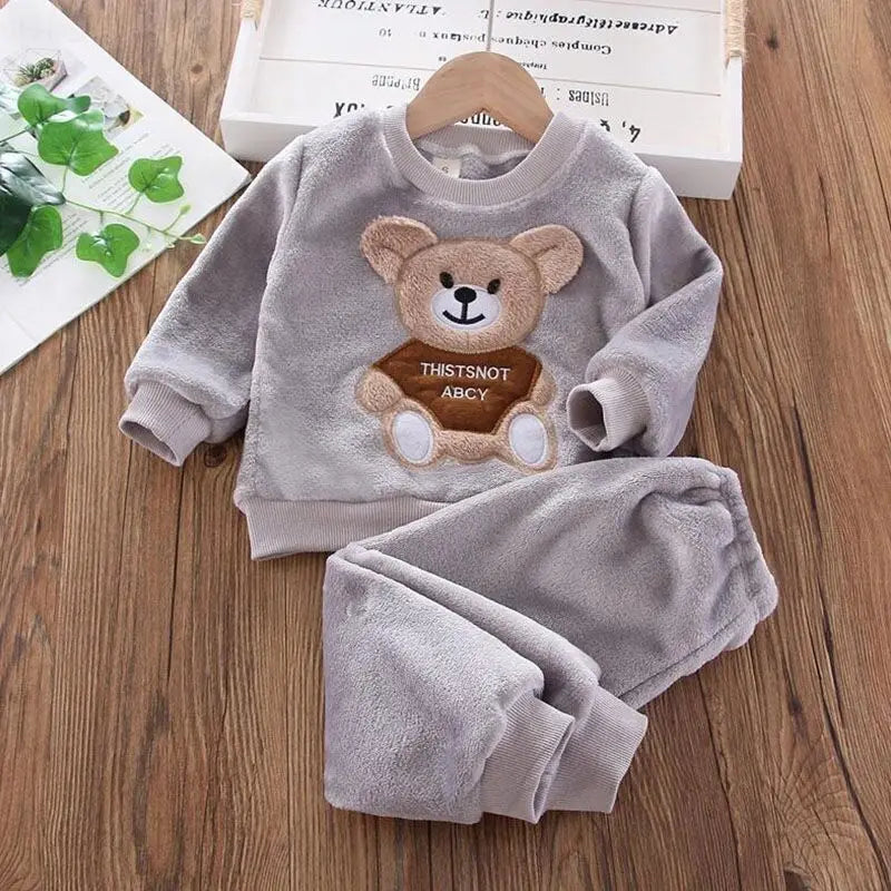 Fleece Children Hooded Outerwear Tops Pants 3PCS