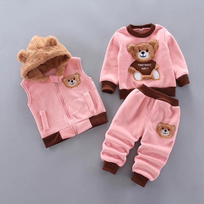 Fleece Children Hooded Outerwear Tops Pants 3PCS