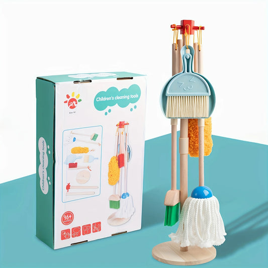 Wooden Kids Cleaning Set For Toddlers,8 Pieces Montessori Cleaning Toys Broom And Mop Set