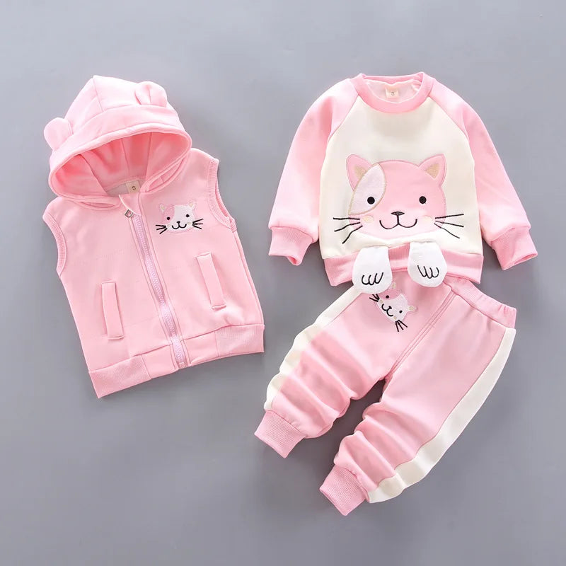 Fleece Children Hooded Outerwear Tops Pants 3PCS