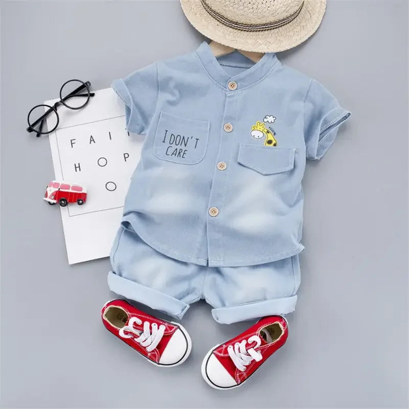 Casual Short Sleeve Shirt Shorts 2Pcs Set