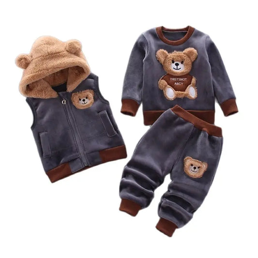 Fleece Children Hooded Outerwear Tops Pants 3PCS