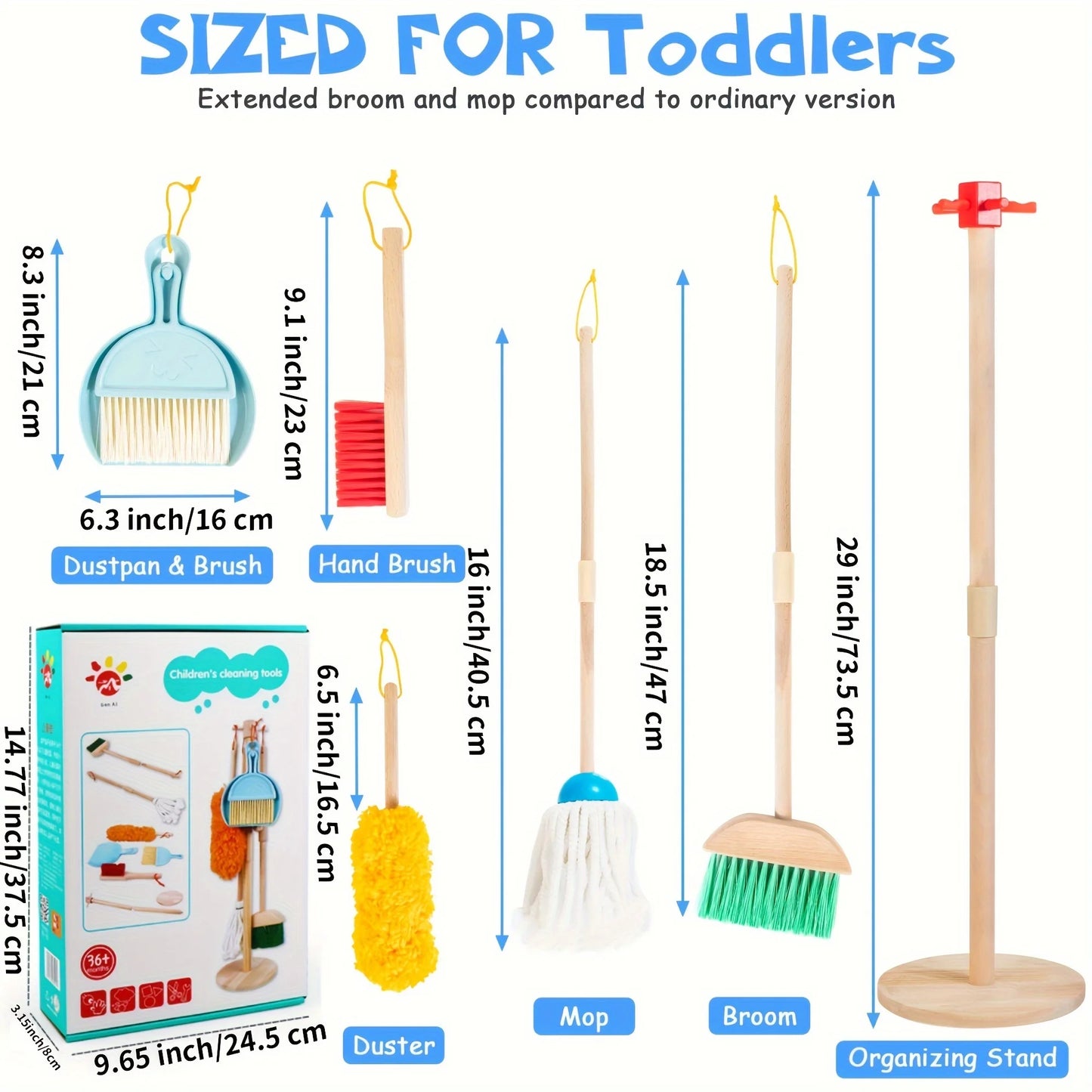 Wooden Kids Cleaning Set For Toddlers,8 Pieces Montessori Cleaning Toys Broom And Mop Set