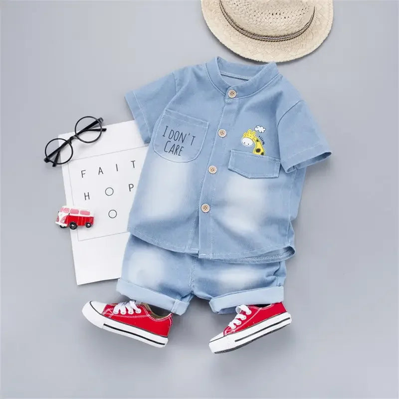 Casual Short Sleeve Shirt Shorts 2Pcs Set