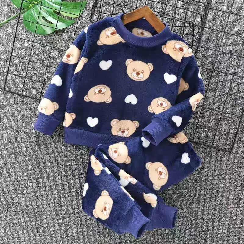 Fleece Children Hooded Outerwear Tops Pants 3PCS
