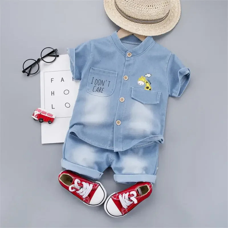 Casual Short Sleeve Shirt Shorts 2Pcs Set