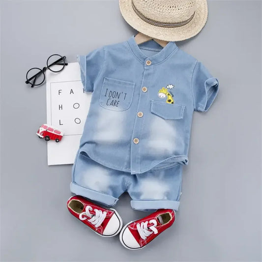 Casual Short Sleeve Shirt Shorts 2Pcs Set