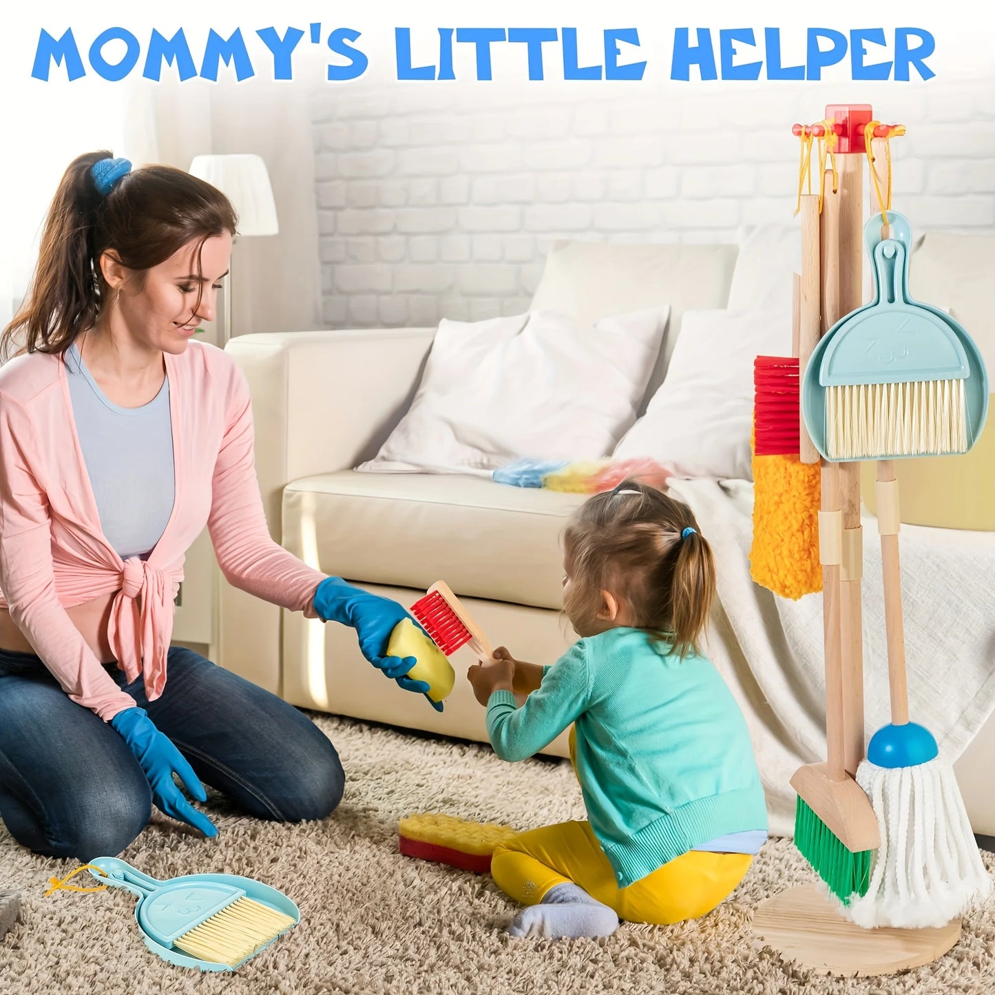 Wooden Kids Cleaning Set For Toddlers,8 Pieces Montessori Cleaning Toys Broom And Mop Set
