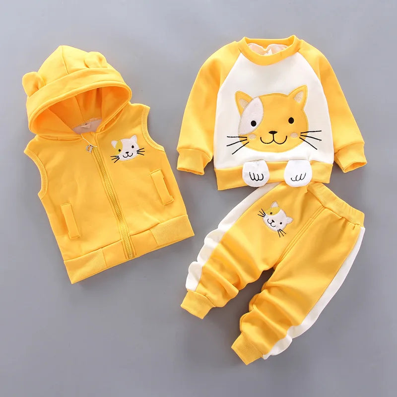 Fleece Children Hooded Outerwear Tops Pants 3PCS
